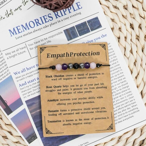 Evil Eye Empath Bracelet - Adjustable 11.7in Anxiety Relief Gift in Velvet Pouch - Picture 6 of 7